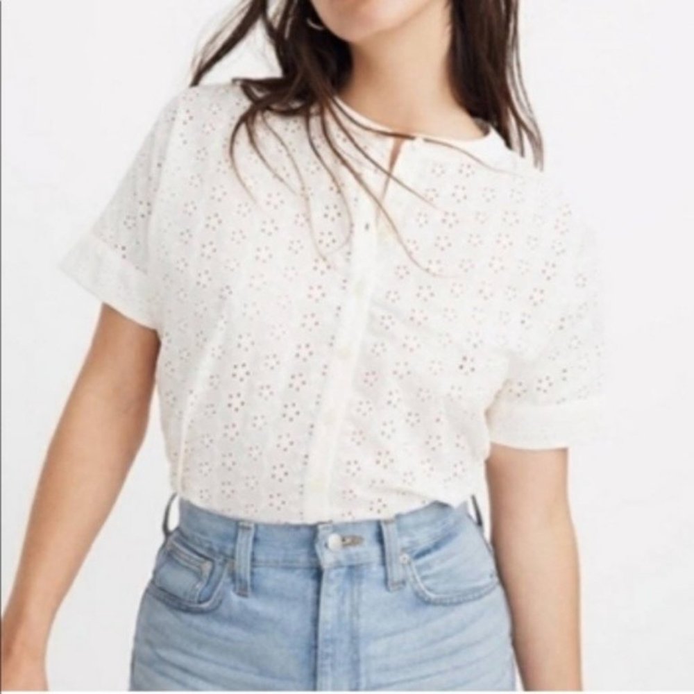 Madewell White Eyelet Cropped 100% Cotton Shirt